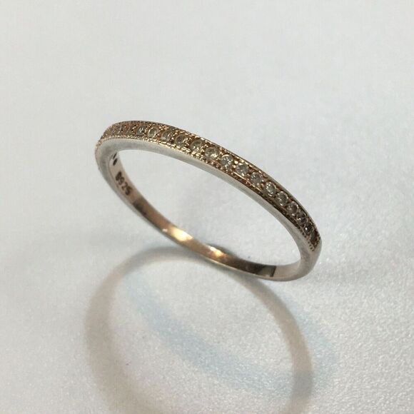 Sterling Silver Ring Size 6.75 Half Eternity Pave Style CZ Band Signed 925 - Picture 8 of 13